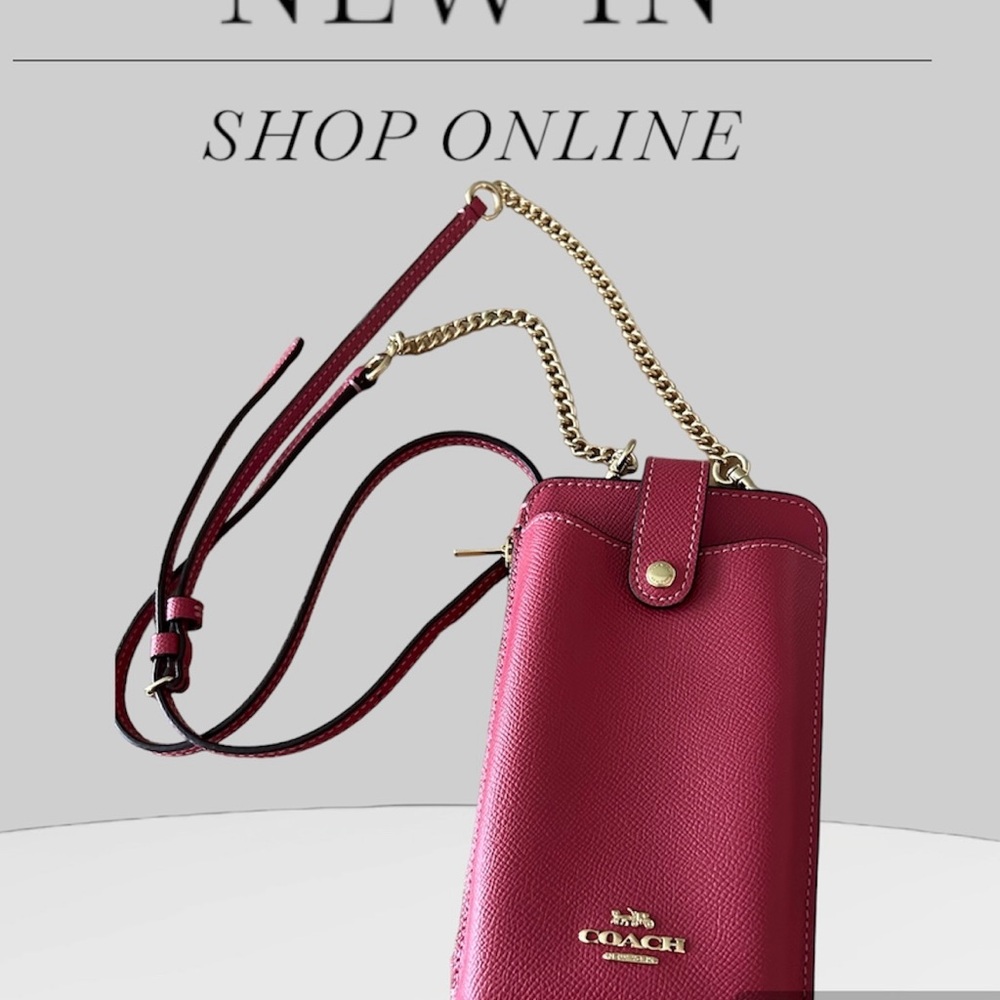 Coach Womens North/South Phone Crossbody Bag Strawberry Hazy Pink
